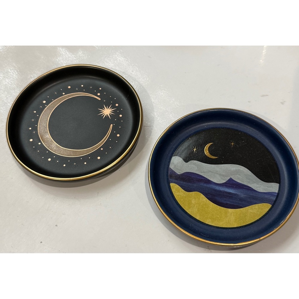 Scout Curated Wears Celestial Trinket Dish Moon Stars Black Navy Gold 2pc New‎